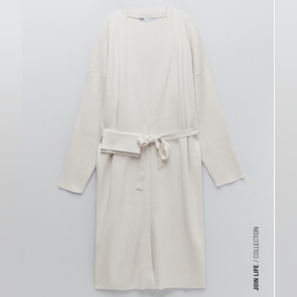 Zara Ribbed Knit Coat M Cream NWT - Picture 5 of 14